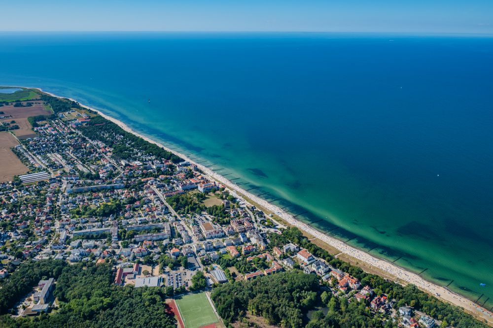 Ostseebad Kühlungsborn from above - Town view on the sea coast of the Baltic Sea in Kuehlungsborn in the state Mecklenburg - Western Pomerania, Germany