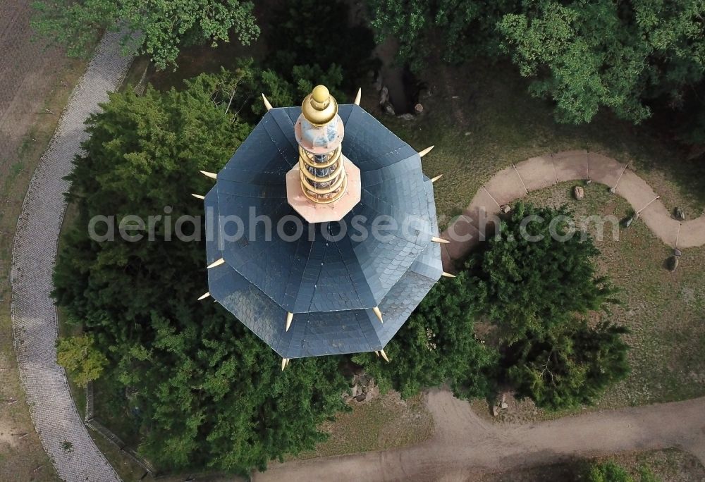 Aerial image Oranienbaum-Wörlitz - Japanese Tower Castle park at Oranienbaum Palace in Oranienbaum-Woerlitz in Saxony-Anhalt