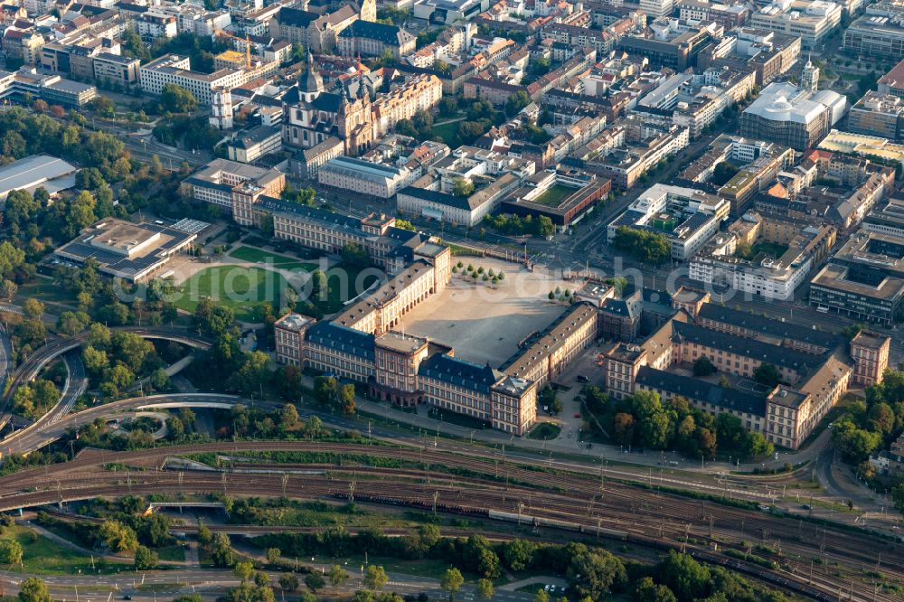 Mannheim from above - Palace - Barockschloss on place Carl-Theodor-Platz in Mannheim in the state Baden-Wuerttemberg, Germany