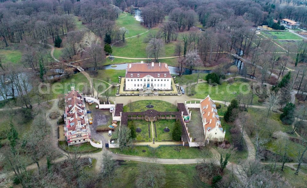 Cottbus from above - Palace Branitzer Schloss on Robinenweg in the district Branitz in Cottbus in the state Brandenburg, Germany
