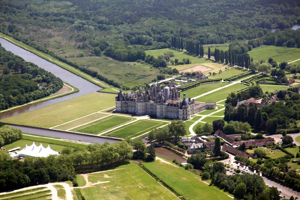 Aerial image Chambord - Palace in Chambord in Centre-Val de Loire, France