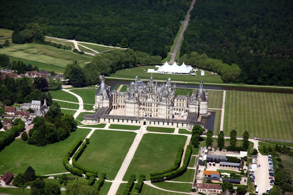 Aerial image Chambord - Palace in Chambord in Centre-Val de Loire, France