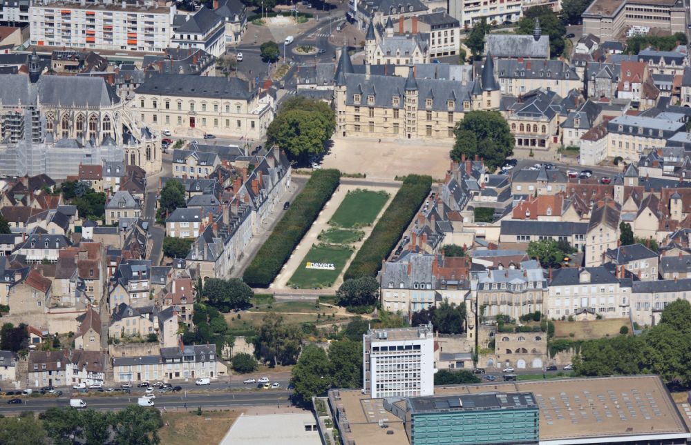 Nevers from above - Palace Herzogspalast in Nevers in Bourgogne-Franche-Comte, France