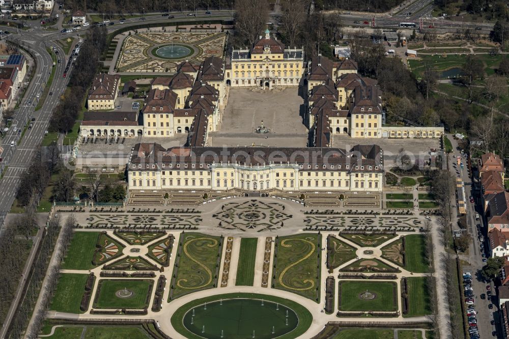 Ludwigsburg from the bird's eye view: Palace in Ludwigsburg in the state Baden-Wurttemberg, Germany