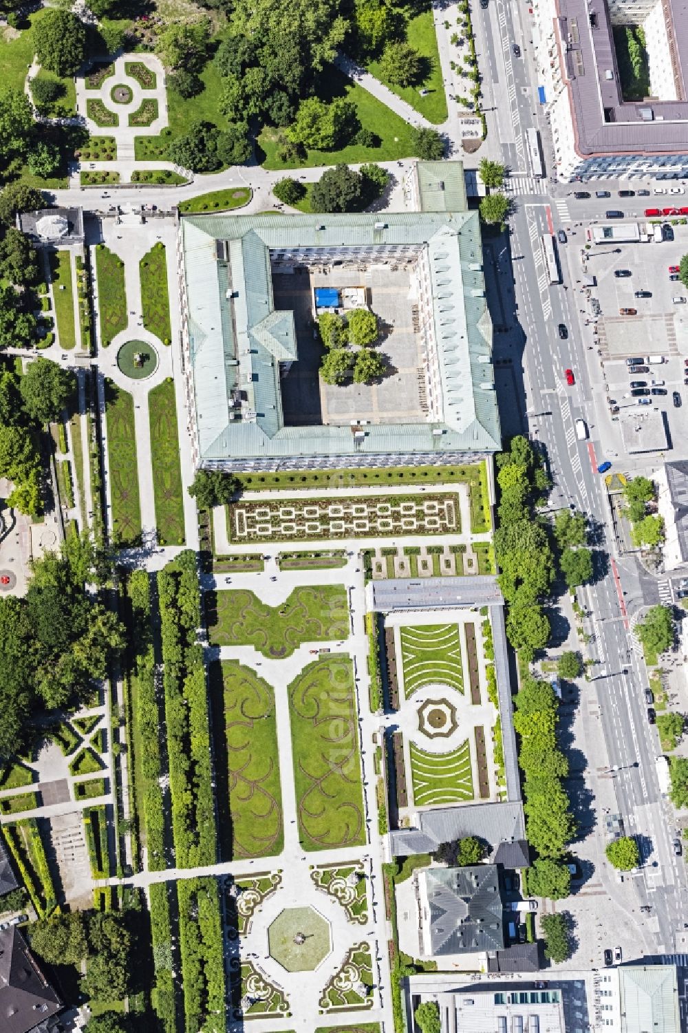 Salzburg from the bird's eye view: Palace on Mirabellplatz in Salzburg in Austria