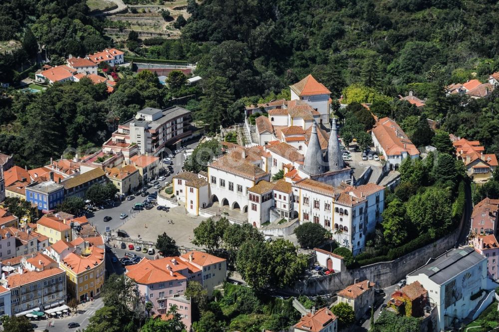 Sintra from the bird's eye view: Palace National Palast in Sintra in Lisbon, Portugal