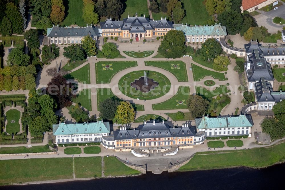 Dresden from above - Palace Pillnitz in Dresden in the state Saxony, Germany