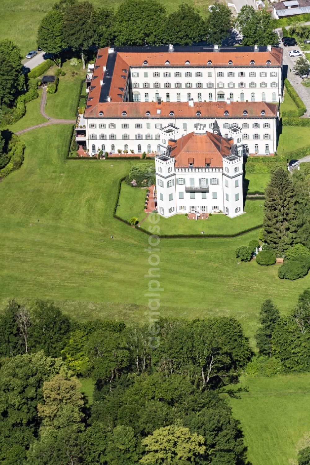 Pöcking from the bird's eye view: Palace Possenhofen in Poecking in the state Bavaria, Germany