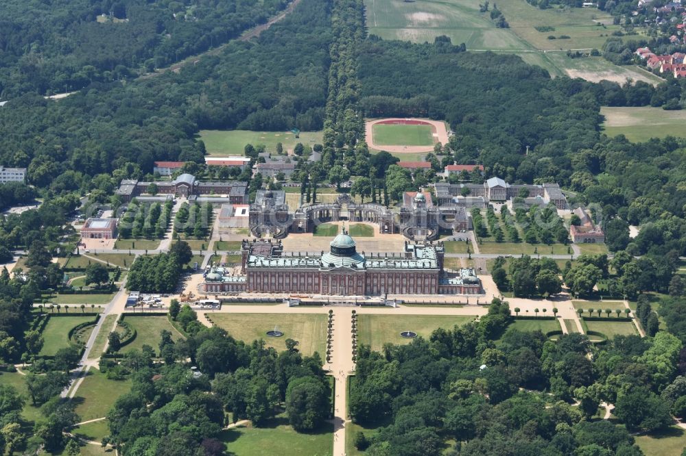 Aerial photograph Potsdam - New Palace Sanssouci in Potsdam in the state Brandenburg