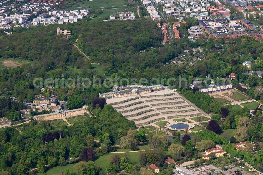 Aerial image Potsdam - Palace Sanssouci in Potsdam in the state Brandenburg, Germany