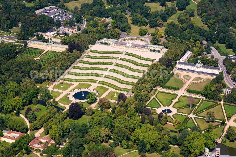 Potsdam from above - Palace Sanssouci in Potsdam in the state Brandenburg, Germany