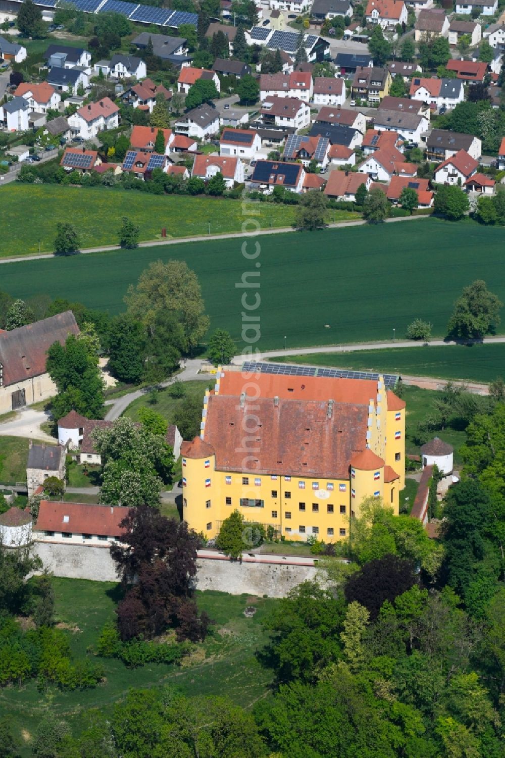 Erbach from above - Palace Schloss Erbach on Schlossberg in Erbach in the state Baden-Wuerttemberg, Germany