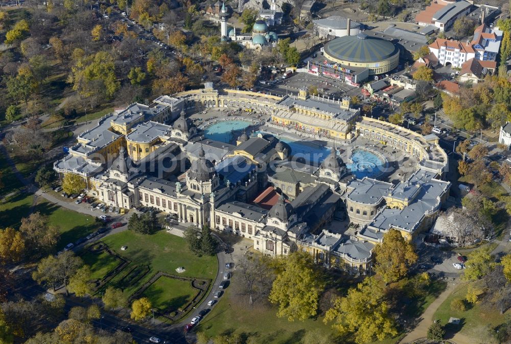 Budapest from the bird's eye view: Palace Szechenyi and spa in Budapest in Hungary