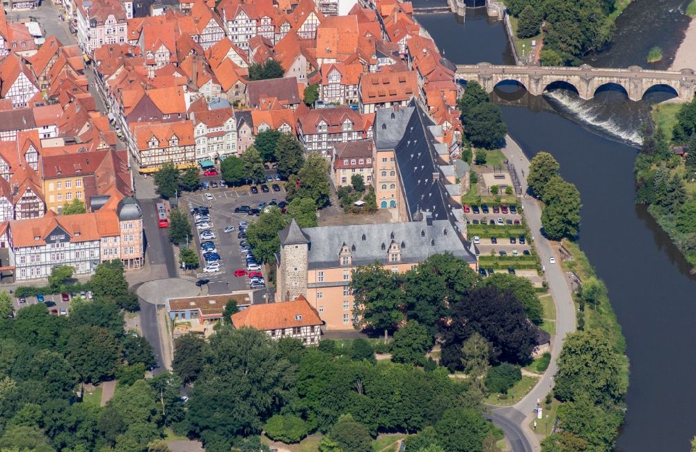 Hann. Münden from the bird's eye view: Palace Welfenschloss Muenden in Hann. Muenden in the state Lower Saxony, Germany