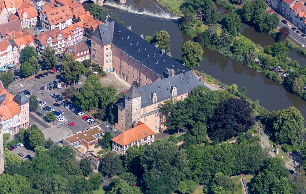 Aerial image Hann. Münden - Palace Welfenschloss Muenden in Hann. Muenden in the state Lower Saxony, Germany