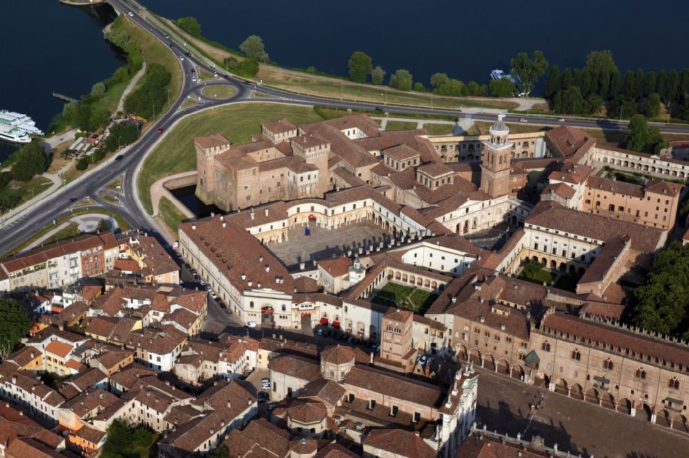 Mantua from the bird's eye view: Palace es Palazzo ducale, Herzogspalast, with the Castello di San Georgio, a moated castle in Mantua in Lombardy, Italy