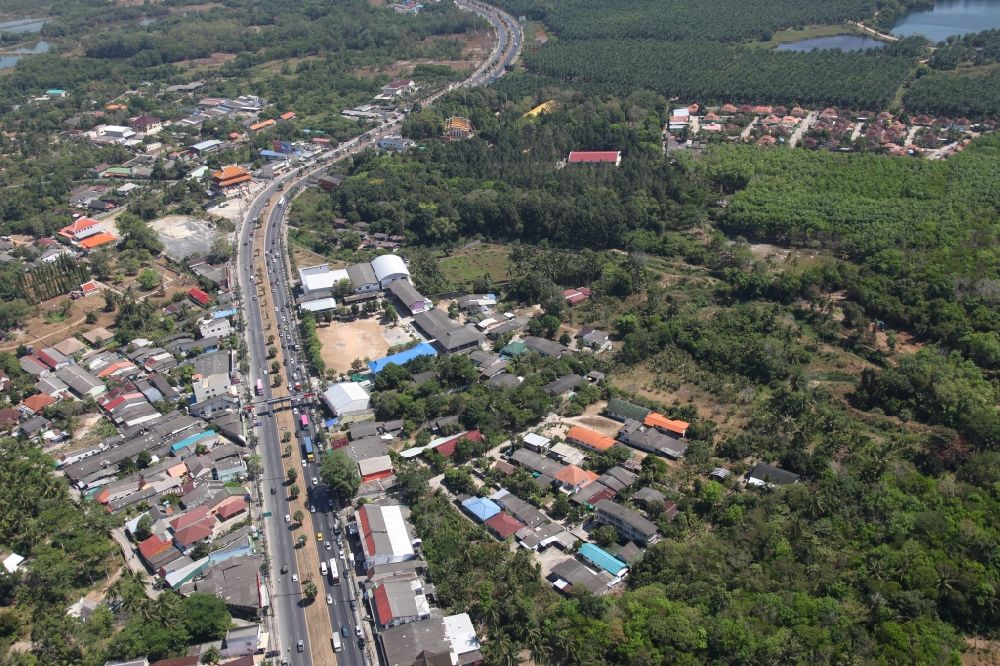 Aerial photograph Si Sunthon - Palm-bordered road 402 at Mu Ban Charoen Suk at Si Sunthon on the island of Phuket in Thailand