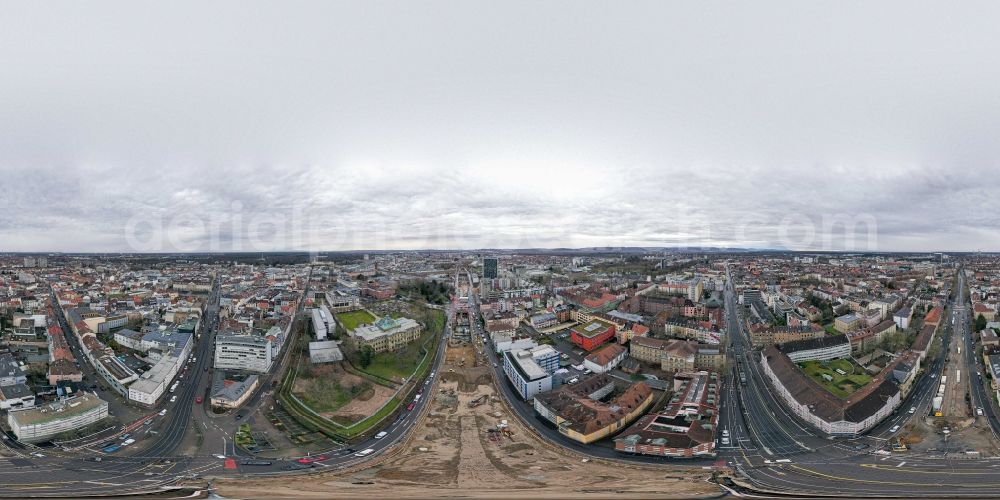 Karlsruhe from above - Panoramic perspective construction site with tunnel guide for the route of Kriegsstrasse in the district Suedweststadt in Karlsruhe in the state Baden-Wurttemberg, Germany