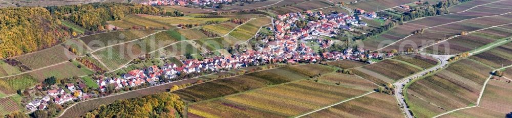 Aerial photograph Ranschbach - Panoramic perspective Village - view between wine yards in Ranschbach in the state Rhineland-Palatinate, Germany
