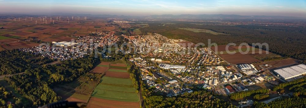 Aerial image Bellheim - Panoramic perspective if the city area with outside districts and inner city area in Bellheim in the state Rhineland-Palatinate, Germany