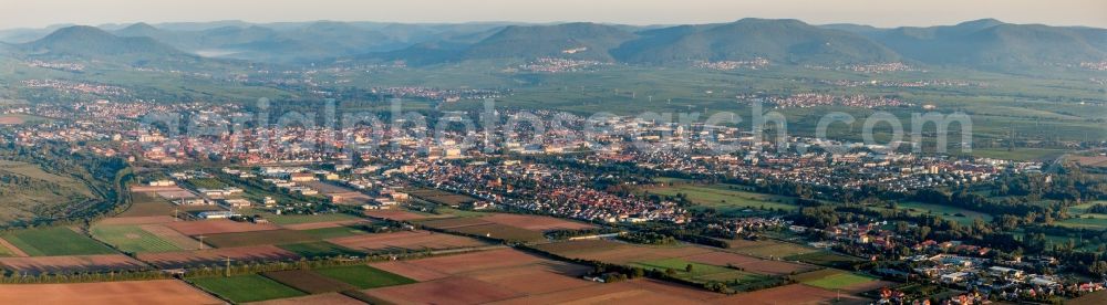 Landau in der Pfalz from the bird's eye view: Panorama perspective City area with outside districts and inner city area in Landau in der Pfalz in the state Rhineland-Palatinate, Germany