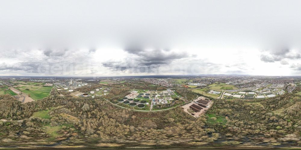 Karlsruhe from above - Panoramic perspective sewage works Basin and purification steps for waste water treatment in Karlsruhe in the state Baden-Wurttemberg, Germany