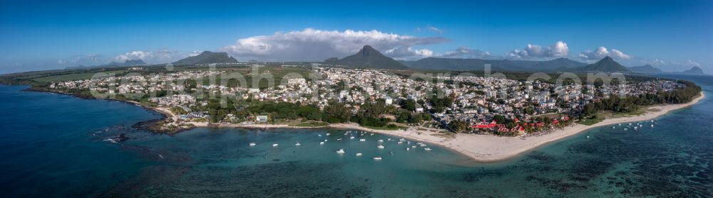 Flic en Flac from above - Panoramic perspective townscape on the seacoast Flic en Flac in Flic en Flac in Riviere Noire District, Mauritius