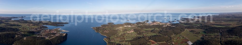 Aerial image Rovinj - Panoramic perspective of the mouth of the Limski Fjord in Rovinj in Istirien - Istarska zupanija, Croatia