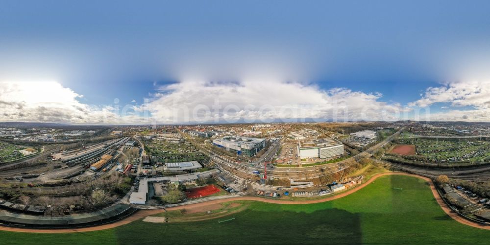 Aerial image Karlsruhe - Panoramic perspective construction site for the new building of the furniture store - furniture market on Weinweg - Gerwingstrasse - Ostring in the district Oststadt in Karlsruhe in the state Baden-Wurttemberg, Germany