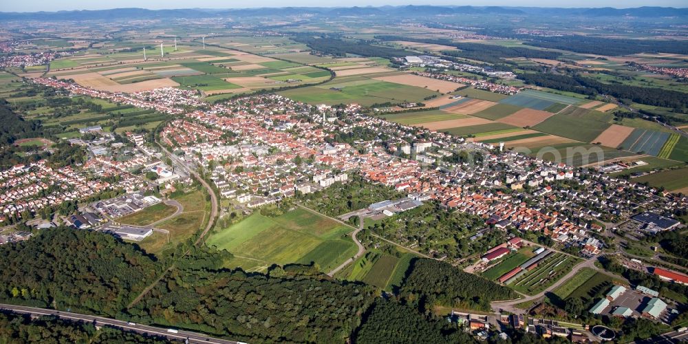 Kandel from above - Panoramic perspective Town View of the streets and houses of the residential areas in Kandel in the state Rhineland-Palatinate, Germany