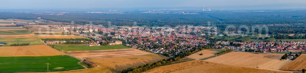 Kandel from the bird's eye view: Panoramic perspective town View of the streets and houses of the residential areas in Kandel in the state Rhineland-Palatinate, Germany