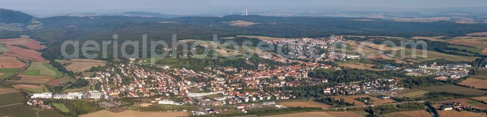 Aerial image Kirchheimbolanden - Panoramic perspective of Town View of the streets and houses of the residential areas in Kirchheimbolanden in the state Rhineland-Palatinate, Germany