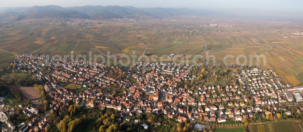 Aerial image Landau in der Pfalz - Panoramic perspective Town View of the streets and houses of the residential areas in the district Godramstein in Landau in der Pfalz in the state Rhineland-Palatinate, Germany