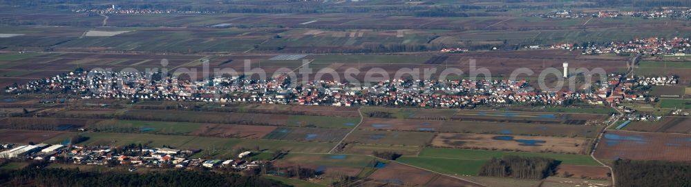 Lustadt from the bird's eye view: Panorama from the local area and environment in Lustadt in the state Rhineland-Palatinate
