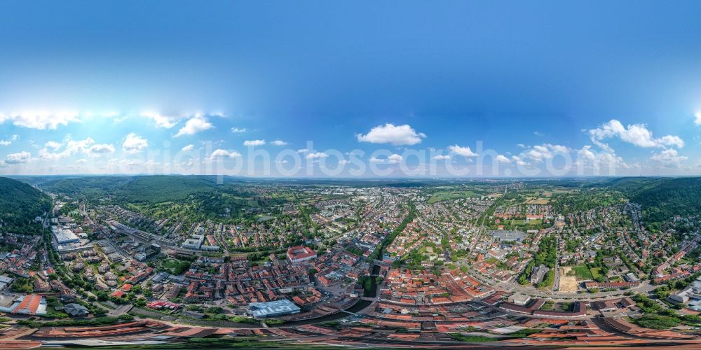Aerial image Ettlingen - Panoramic perspective city view on down town in Ettlingen in the state Baden-Wurttemberg, Germany