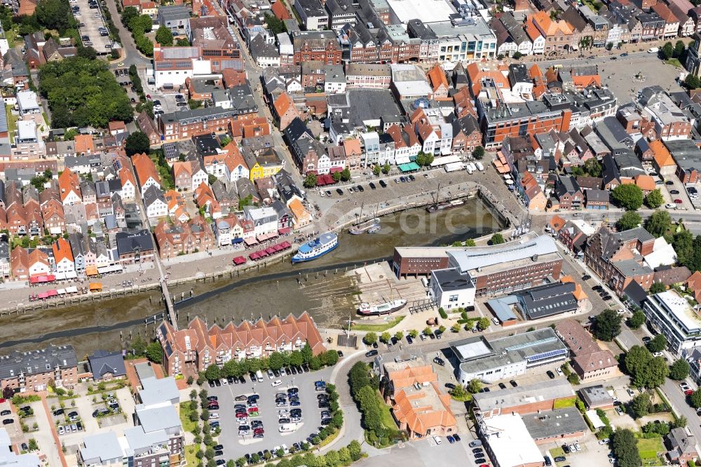 Husum from above - Panorama- cityscape from downtown in Husum in the state Schleswig-Holstein