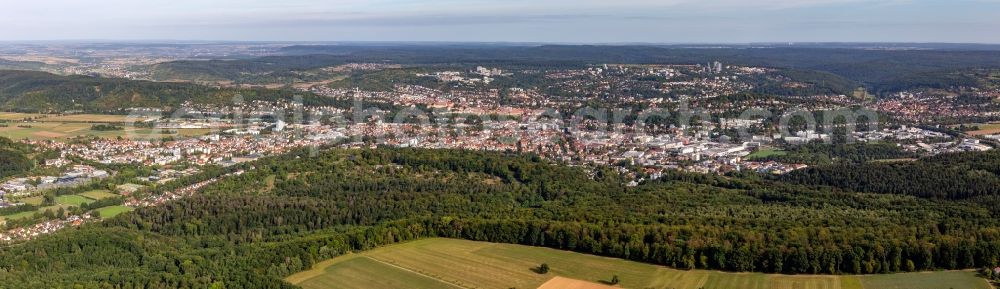Aerial photograph Tübingen - Panoramic perspective of the city area with outside districts and inner city area in Tuebingen in the state Baden-Wuerttemberg, Germany