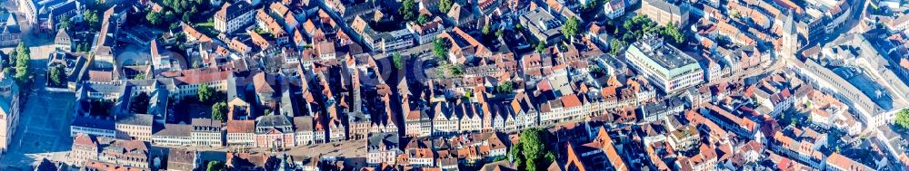 Aerial photograph Speyer - Panoramic perspective of famous promenade and shopping street Maximilianstreet from the dome til the Altpoertel in Speyer in the state Rhineland-Palatinate, Germany