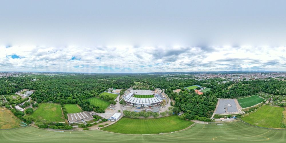 Aerial image Karlsruhe - Panoramic perspective extension and conversion site on the sports ground of the stadium Wildparkstadion in Karlsruhe in the state Baden-Wurttemberg, Germany