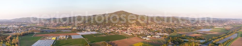 Aerial image Zwingenberg - Panoramic perspective of forest and mountain scenery of Melimbokus on Rand of Odenwald in Zwingenberg in the state Hesse, Germany