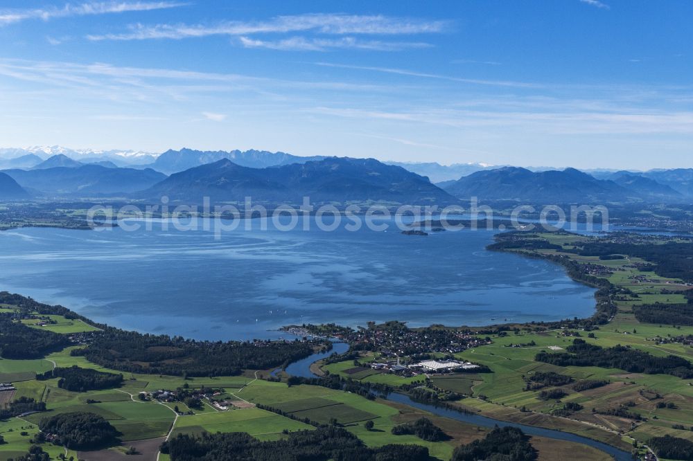Aerial image Seeon-Seebruck - Riparian areas on the lake area of Chiemsee in Seeon-Seebruck in the state Bavaria, Germany