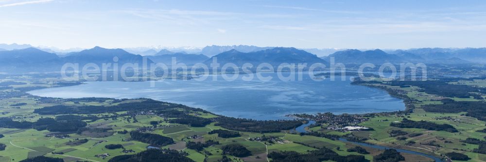 Seeon-Seebruck from above - Riparian areas on the lake area of Chiemsee in Seeon-Seebruck in the state Bavaria, Germany