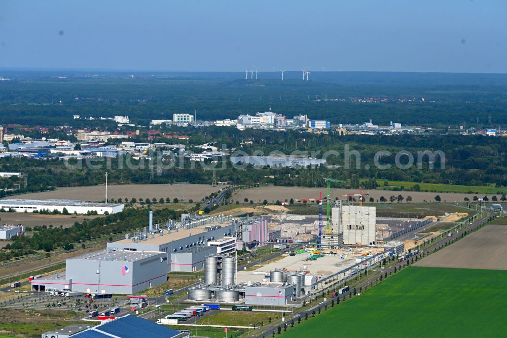 Sandersdorf from above - Paper factory premises of Progroup AG on street Sonnenseite in Sandersdorf in the state Saxony-Anhalt, Germany