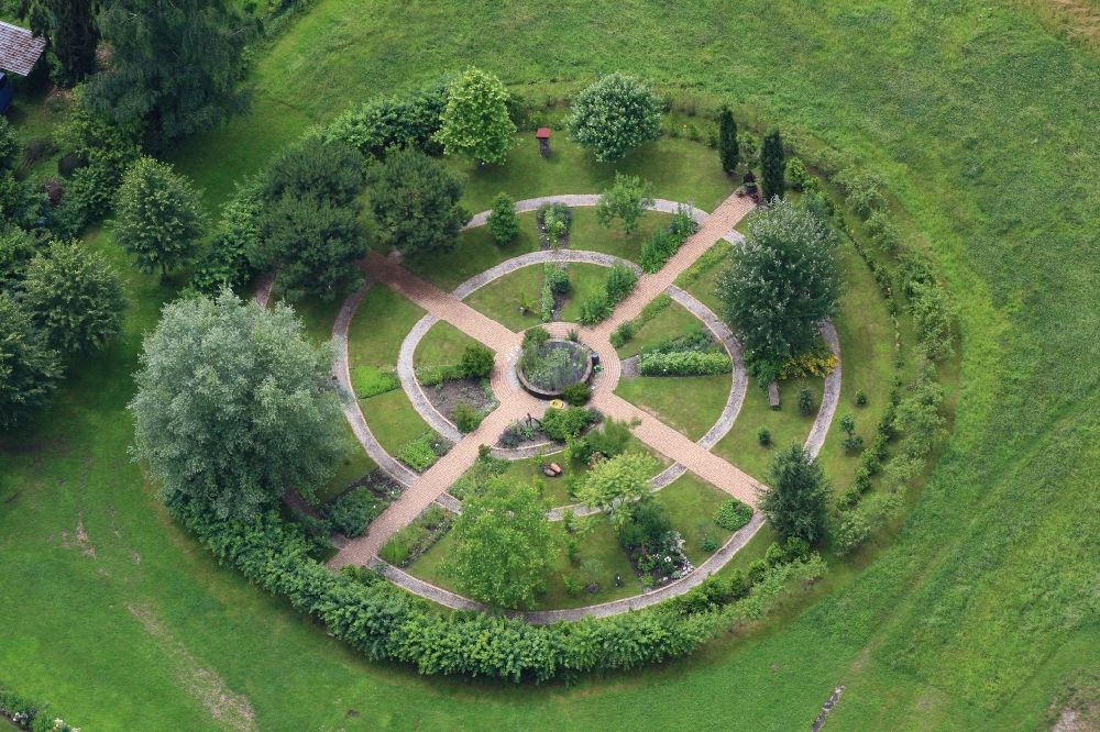 Aerial image Rheinfelden (Baden) - Park of Biblical Garden in the grounds of Schloss Beuggen in Rheinfelden ( Baden ) in the state of Baden- Wuerttemberg. The garden is place of contemplation , mysticism and symbolism and houses trees and plants that are mentioned in the Bible 