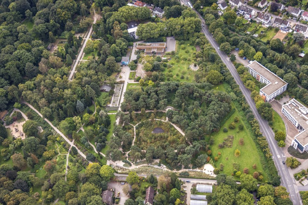 Aerial photograph Dortmund - Park area of the Botanical Gardens Rombergpark in Dortmund in the state of North Rhine-Westphalia. The park was designed as an English landscape garden and includes forest and a lake
