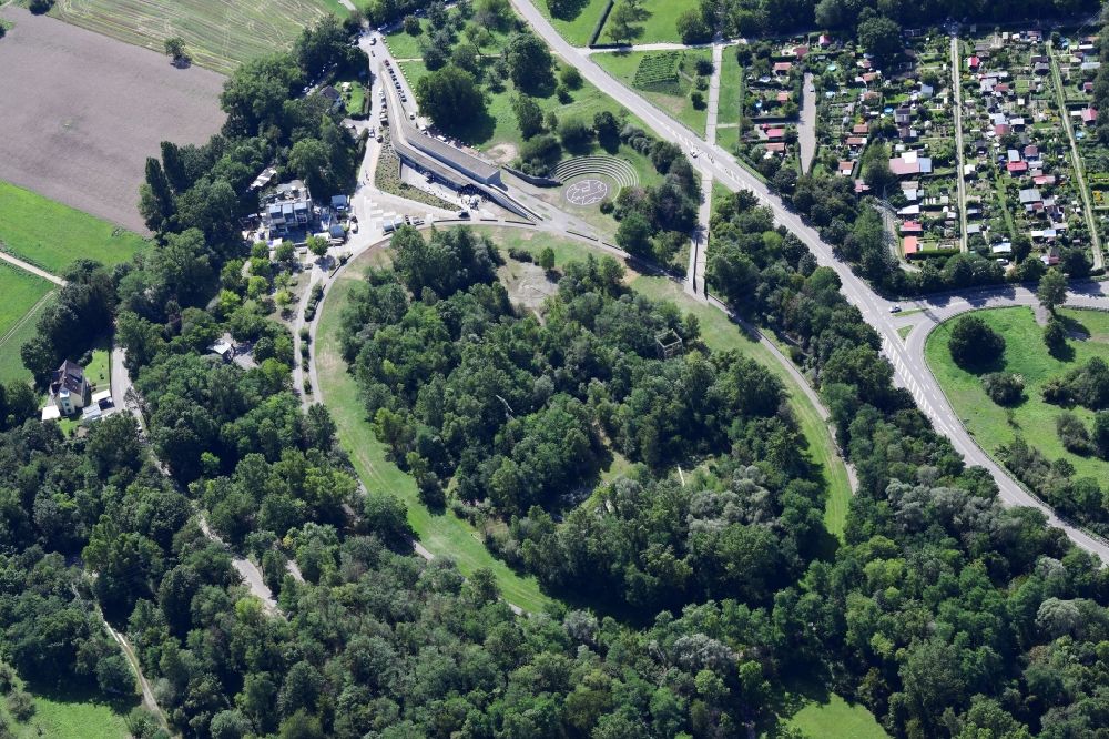 Aerial photograph Weil am Rhein - Park Dreilaendergarten with building of Zaha Hadid of TRUZ in the area of the former State Garden Show (Landesgartenschau) in Weil am Rhein in the state Baden-Wurttemberg, Germany