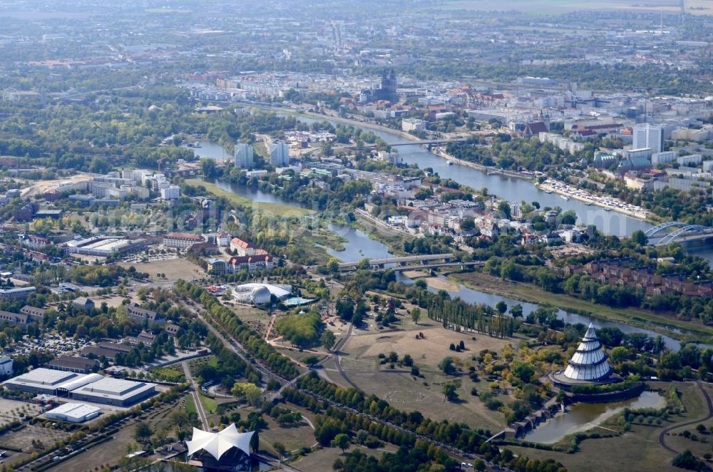 Magdeburg from above - Park of Elbauenpark in Magdeburg in the state Saxony-Anhalt, Germany