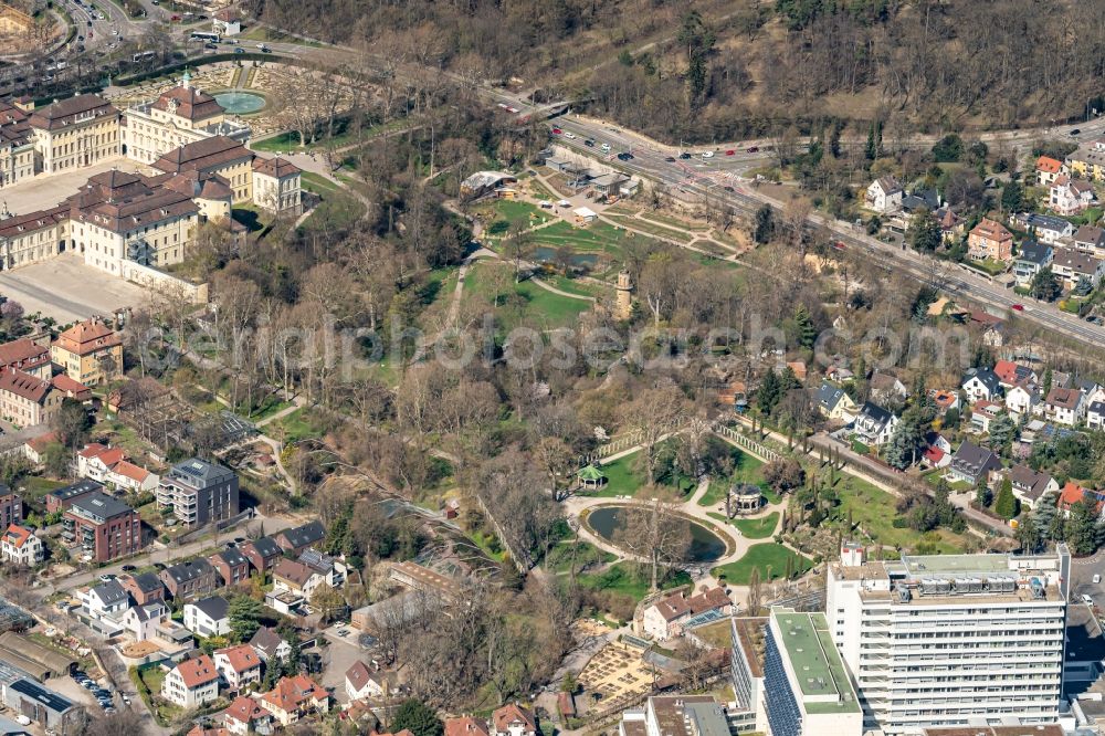 Aerial image Ludwigsburg - Park of Emichsburg in Maerchengarten in Ludwigsburg in the state Baden-Wuerttemberg, Germany
