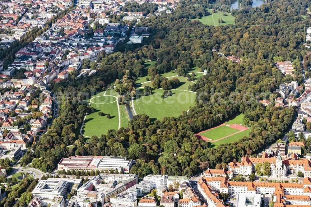 Aerial image München - Park English Gardens and House of Art (Haus der Kunst) in the city center of Munich in the state of Bavaria