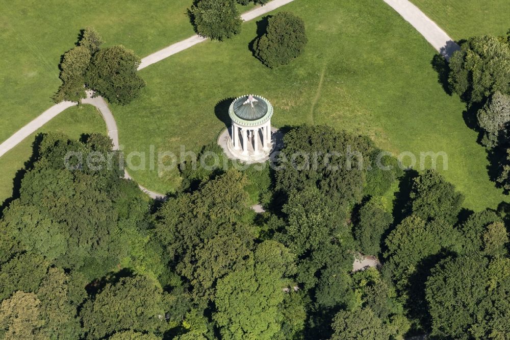 München from above - Park of Englischer Garten in Munich in the state Bavaria, Germany